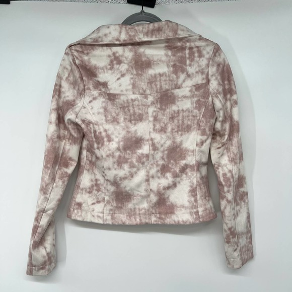 Bagatelle Faux Suede Tie-Dye Moto Jacket Women's Size XS Dusty Rose & White - Picture 3 of 9